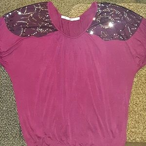 NEW☆GIBSON☆purple Sequin Lace Short Sleeve Blouse